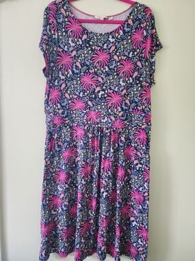 Boden Navy Dress with Pink Floral Print